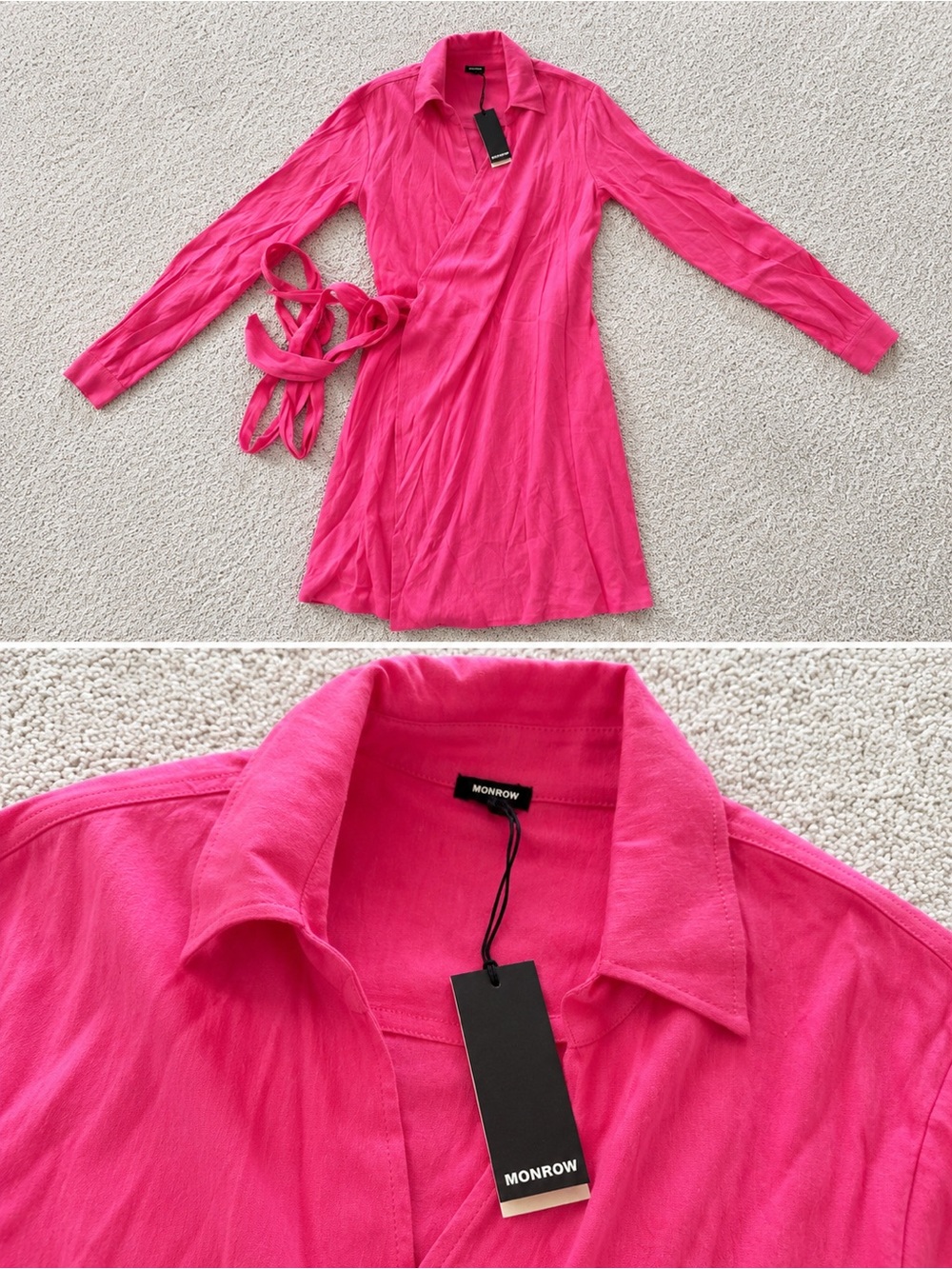 Monrow Vibrant Pink Wrap Shirt Dress with Belt
